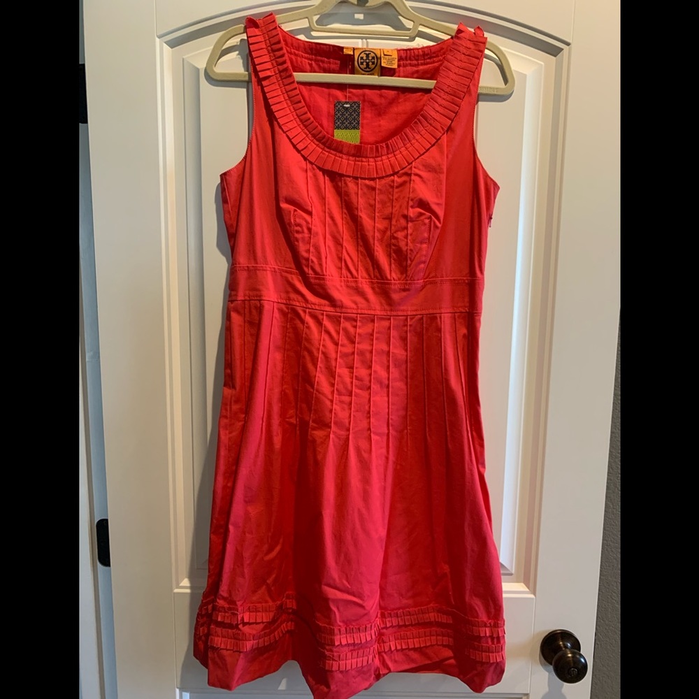 Tory Burch watermelon color ruffled dress! Size 10, New with tags on it!